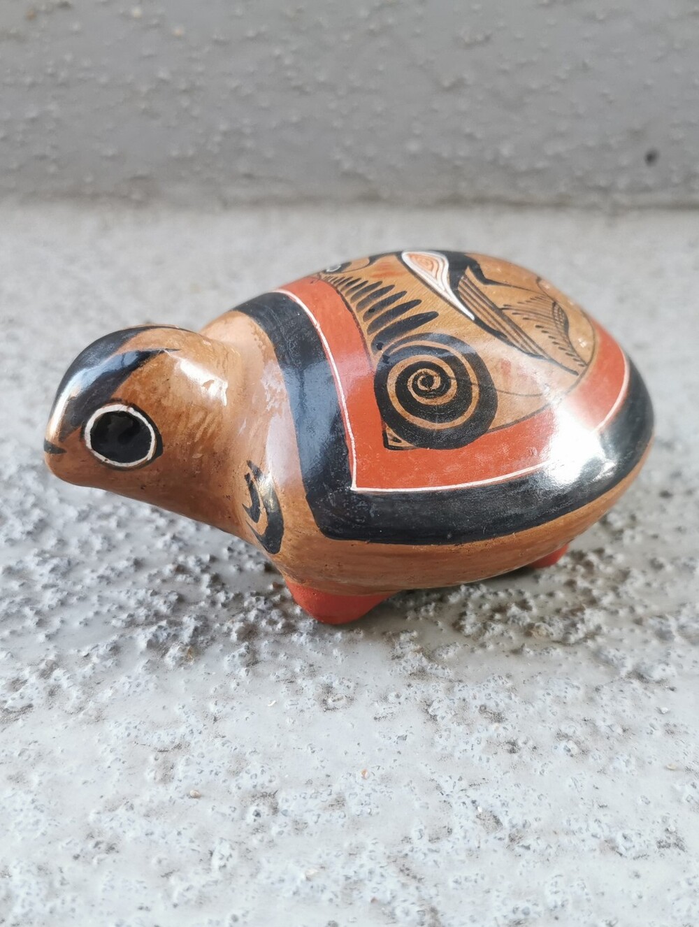 Vintage Tonala Style Hand Painted Pottery Turtle Bird Folk Art